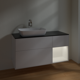 Тумба под раковину Villeroy & Boch Finion 120х50,1 см с подсветкой МДФ глянцевый белый лак/стекло черное матовое F812MTGF