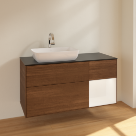 Тумба під раковину Villeroy & Boch Finion 120х50,1 см із підсвічуванням МДФ шпон волоського горіха/скло чорне матове F812MTGN