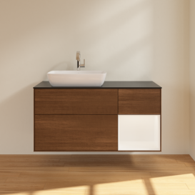 Тумба под раковину Villeroy & Boch Finion 120х50,1 см с подсветкой МДФ шпон грецкого ореха/стекло черное матовое F812MTGN