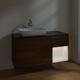 Тумба под раковину Villeroy & Boch Finion 120х50,1 см с подсветкой МДФ шпон грецкого ореха/стекло черное матовое F812MTGN