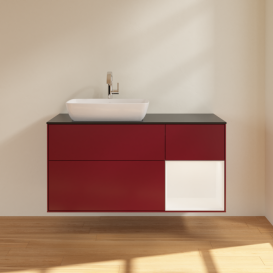 Тумба под раковину Villeroy & Boch Finion 120х50,1 см с подсветкой МДФ пион матовый лак/стекло черное матовое F812MTHB