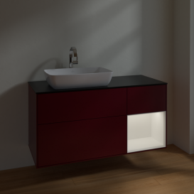 Тумба под раковину Villeroy & Boch Finion 120х50,1 см с подсветкой МДФ пион матовый лак/стекло черное матовое F812MTHB