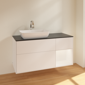 Тумба под раковину Villeroy & Boch Finion 120х50,1 см с подсветкой МДФ белый матовый лак/стекло черное матовое F812MTMT