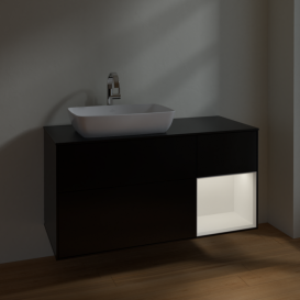 Тумба под раковину Villeroy & Boch Finion 120х50,1 см с подсветкой МДФ черный матовый лак/стекло черное матовое F812MTPD
