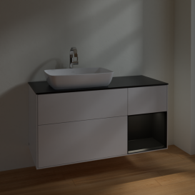 Тумба под раковину Villeroy & Boch Finion 120х50,1 см с подсветкой МДФ глянцевый белый лак/стекло черное матовое F812PDGF