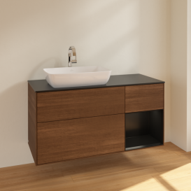 Тумба под раковину Villeroy & Boch Finion 120х50,1 см с подсветкой МДФ шпон грецкого ореха/стекло черное матовое F812PDGN