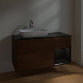 Тумба под раковину Villeroy & Boch Finion 120х50,1 см с подсветкой МДФ шпон грецкого ореха/стекло черное матовое F812PDGN