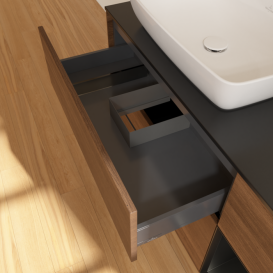 Тумба под раковину Villeroy & Boch Finion 120х50,1 см с подсветкой МДФ шпон грецкого ореха/стекло черное матовое F812PDGN