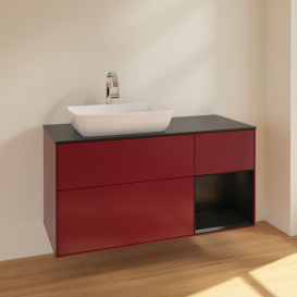 Тумба под раковину Villeroy & Boch Finion 120х50,1 см с подсветкой МДФ пион матовый лак/стекло черное матовое F812PDHB