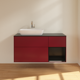 Тумба под раковину Villeroy & Boch Finion 120х50,1 см с подсветкой МДФ пион матовый лак/стекло черное матовое F812PDHB