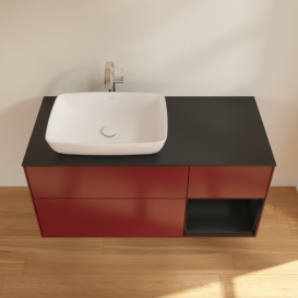 Тумба под раковину Villeroy & Boch Finion 120х50,1 см с подсветкой МДФ пион матовый лак/стекло черное матовое F812PDHB