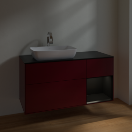 Тумба под раковину Villeroy & Boch Finion 120х50,1 см с подсветкой МДФ пион матовый лак/стекло черное матовое F812PDHB