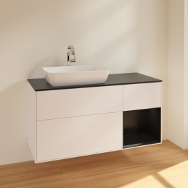 Тумба под раковину Villeroy & Boch Finion 120х50,1 см с подсветкой МДФ белый матовый лак/стекло черное матовое F812PDMT