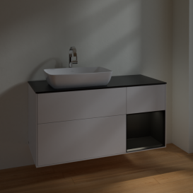 Тумба под раковину Villeroy & Boch Finion 120х50,1 см с подсветкой МДФ белый матовый лак/стекло черное матовое F812PDMT
