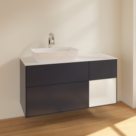 Тумба під раковину Villeroy & Boch Finion 120х50,1 см із підсвічуванням МДФ темно-синій матовий лак/скло біле матове F811GFHG