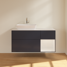 Тумба під раковину Villeroy & Boch Finion 120х50,1 см із підсвічуванням МДФ темно-синій матовий лак/скло біле матове F811GFHG