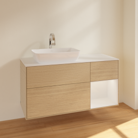 Тумба под раковину Villeroy & Boch Finion 120х50,1 см с подсветкой МДФ шпон дуба/стекло белое матовое F811GFPC