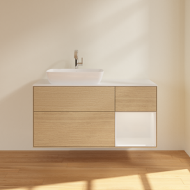 Тумба под раковину Villeroy & Boch Finion 120х50,1 см с подсветкой МДФ шпон дуба/стекло белое матовое F811GFPC