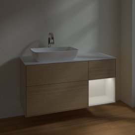 Тумба под раковину Villeroy & Boch Finion 120х50,1 см с подсветкой МДФ шпон дуба/стекло белое матовое F811GFPC