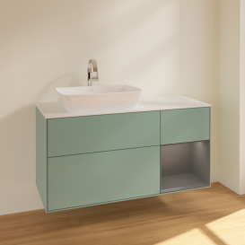 Тумба под раковину Villeroy & Boch Finion 120х50,1 см с подсветкой МДФ оливковый матовый лак/стекло белое матовое F811GKGM