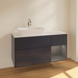 Тумба под раковину Villeroy & Boch Finion 120х50,1 см с подсветкой МДФ темно-синий матовый лак/стекло белое матовое F811GKHG