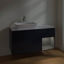 Тумба под раковину Villeroy & Boch Finion 120х50,1 см с подсветкой МДФ темно-синий матовый лак/стекло белое матовое F811GKHG