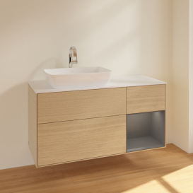 Тумба под раковину Villeroy & Boch Finion 120х50,1 см с подсветкой МДФ шпон дуба/стекло белое матовое F811GKPC