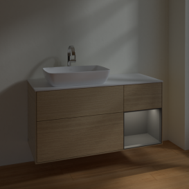 Тумба под раковину Villeroy & Boch Finion 120х50,1 см с подсветкой МДФ шпон дуба/стекло белое матовое F811GKPC