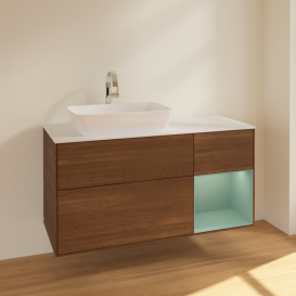 Тумба под раковину Villeroy & Boch Finion 120х50,1 см с подсветкой МДФ шпон грецкого ореха/стекло белое матовое F811GMGN