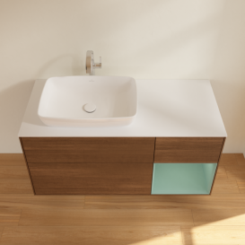 Тумба под раковину Villeroy & Boch Finion 120х50,1 см с подсветкой МДФ шпон грецкого ореха/стекло белое матовое F811GMGN