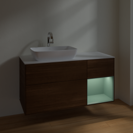 Тумба под раковину Villeroy & Boch Finion 120х50,1 см с подсветкой МДФ шпон грецкого ореха/стекло белое матовое F811GMGN