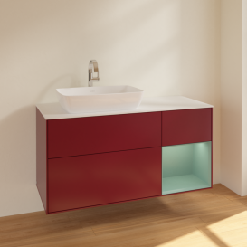 Тумба под раковину Villeroy & Boch Finion 120х50,1 см с подсветкой МДФ пион матовый лак/стекло белое матовое F811GMHB