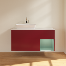 Тумба под раковину Villeroy & Boch Finion 120х50,1 см с подсветкой МДФ пион матовый лак/стекло белое матовое F811GMHB