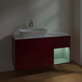 Тумба под раковину Villeroy & Boch Finion 120х50,1 см с подсветкой МДФ пион матовый лак/стекло белое матовое F811GMHB