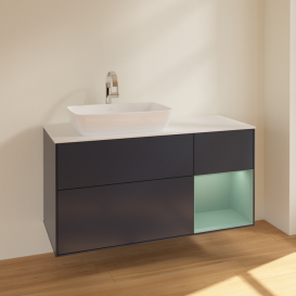 Тумба под раковину Villeroy & Boch Finion 120х50,1 см с подсветкой МДФ темно-синий матовый лак/стекло белое матовое F811GMHG