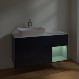 Тумба под раковину Villeroy & Boch Finion 120х50,1 см с подсветкой МДФ темно-синий матовый лак/стекло белое матовое F811GMHG