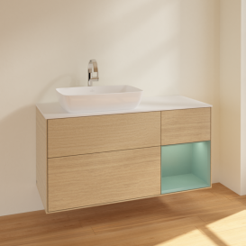 Тумба под раковину Villeroy & Boch Finion 120х50,1 см с подсветкой МДФ шпон дуба/стекло белое матовое F811GMPC