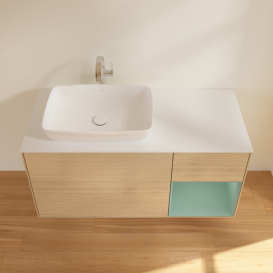 Тумба под раковину Villeroy & Boch Finion 120х50,1 см с подсветкой МДФ шпон дуба/стекло белое матовое F811GMPC