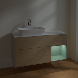 Тумба под раковину Villeroy & Boch Finion 120х50,1 см с подсветкой МДФ шпон дуба/стекло белое матовое F811GMPC