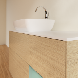 Тумба под раковину Villeroy & Boch Finion 120х50,1 см с подсветкой МДФ шпон дуба/стекло белое матовое F811GMPC