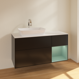 Тумба под раковину Villeroy & Boch Finion 120х50,1 см с подсветкой МДФ черный матовый лак/стекло белое матовое F811GMPD