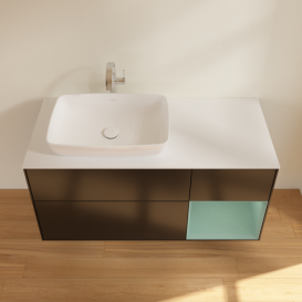 Тумба под раковину Villeroy & Boch Finion 120х50,1 см с подсветкой МДФ черный матовый лак/стекло белое матовое F811GMPD