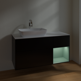 Тумба под раковину Villeroy & Boch Finion 120х50,1 см с подсветкой МДФ черный матовый лак/стекло белое матовое F811GMPD
