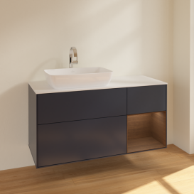 Тумба под раковину Villeroy & Boch Finion 120х50,1 см с подсветкой МДФ темно-синий матовый лак/стекло белое матовое F811GNHG