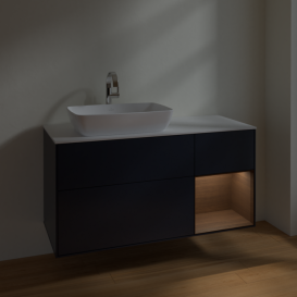 Тумба под раковину Villeroy & Boch Finion 120х50,1 см с подсветкой МДФ темно-синий матовый лак/стекло белое матовое F811GNHG
