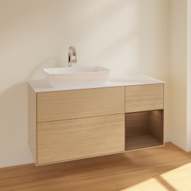 Тумба под раковину Villeroy & Boch Finion 120х50,1 см с подсветкой МДФ шпон дуба/стекло белое матовое F811GNPC