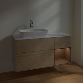 Тумба под раковину Villeroy & Boch Finion 120х50,1 см с подсветкой МДФ шпон дуба/стекло белое матовое F811GNPC