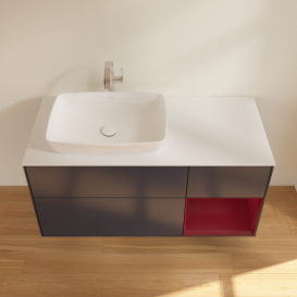 Тумба под раковину Villeroy & Boch Finion 120х50,1 см с подсветкой МДФ темно-синий матовый лак/стекло белое матовое F811HBHG