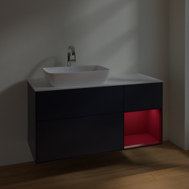 Тумба под раковину Villeroy & Boch Finion 120х50,1 см с подсветкой МДФ темно-синий матовый лак/стекло белое матовое F811HBHG