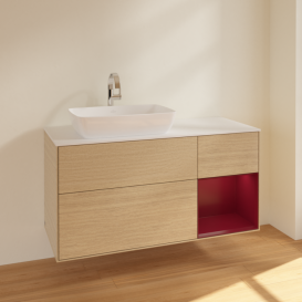 Тумба под раковину Villeroy & Boch Finion 120х50,1 см с подсветкой МДФ шпон дуба/стекло белое матовое F811HBPC